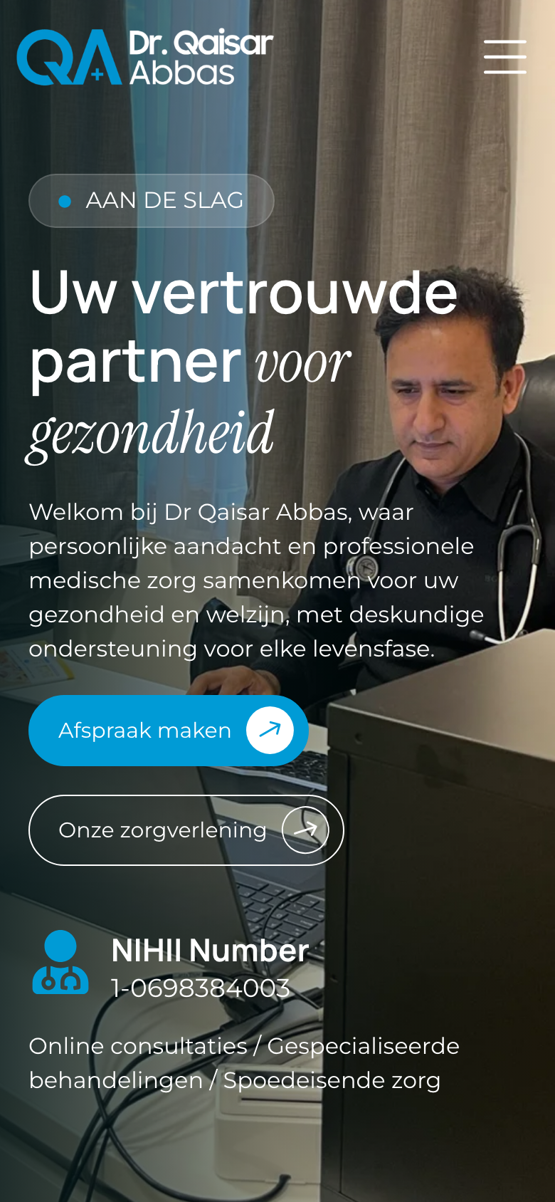 drqabbas.be home page on a phone