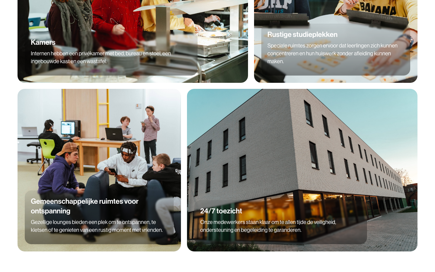 Rooms, study spots, lounges and 24/7 supervision cards