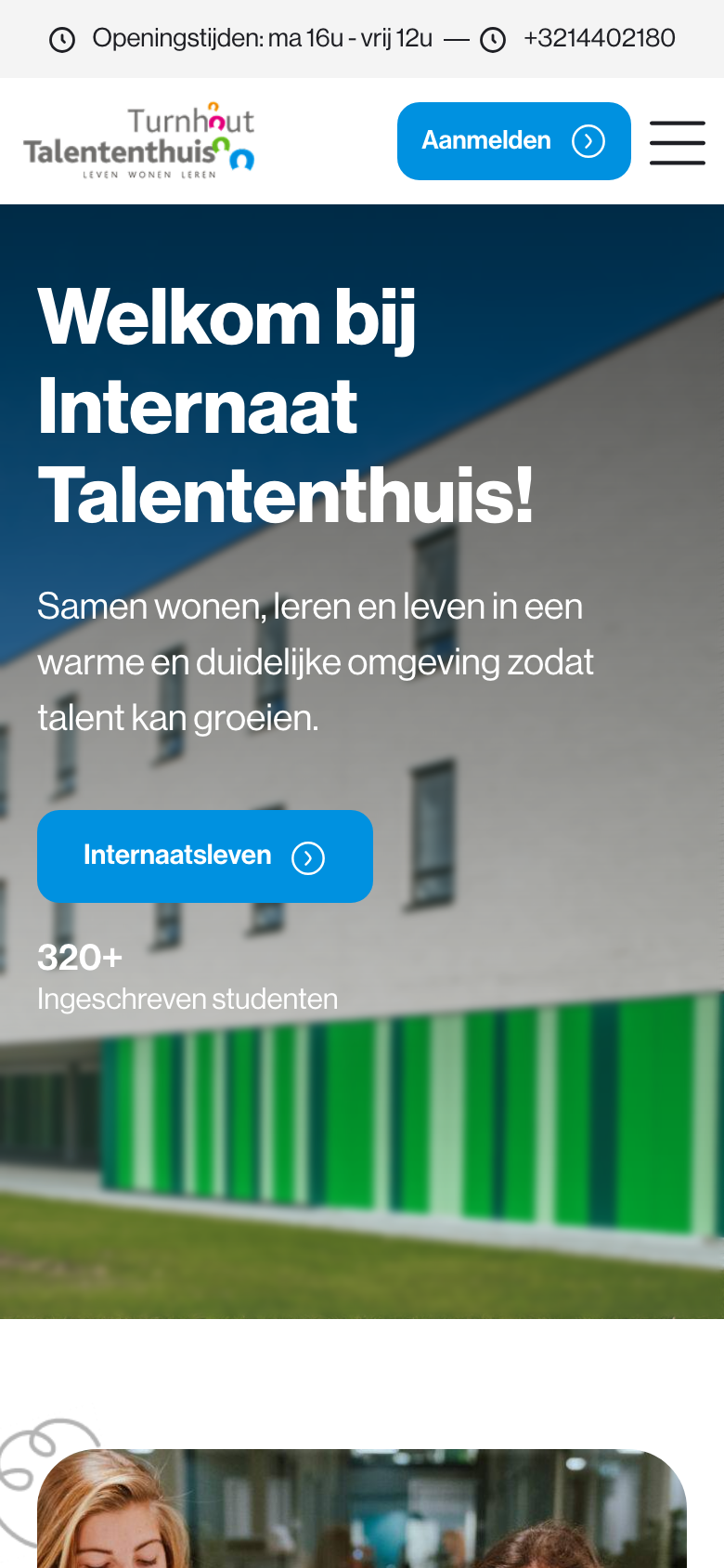 Talententhuis Turnhout home page on a phone
