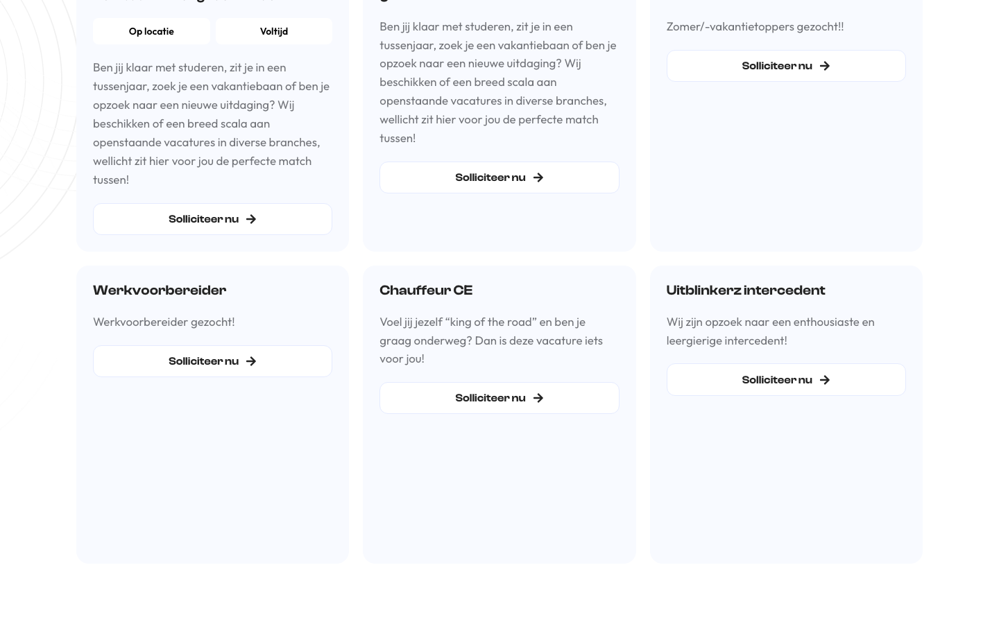 Uitblinkerz vacancy cards with apply buttons