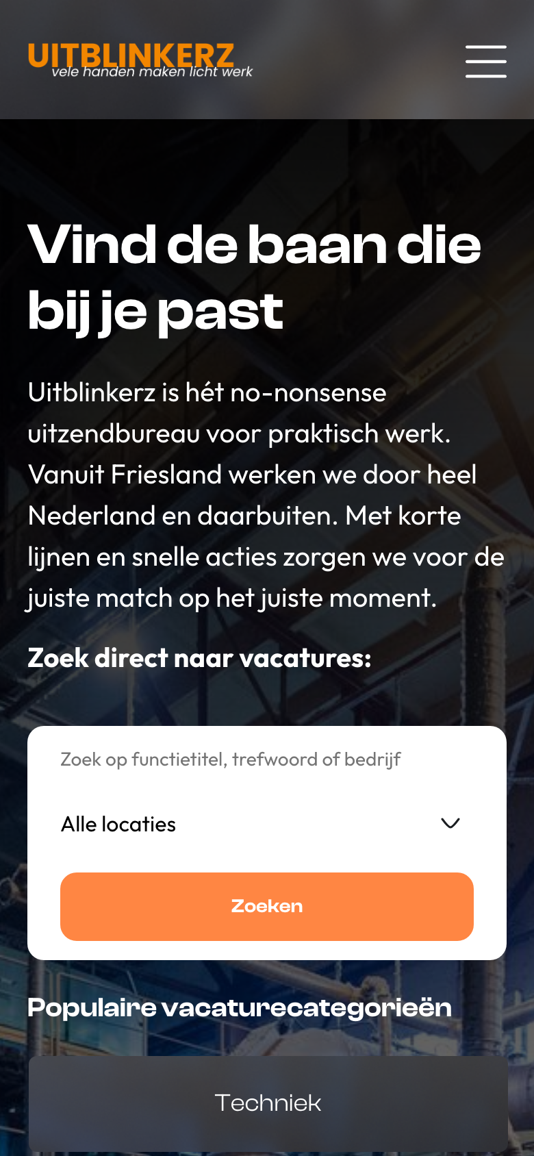 Uitblinkerz home page on a phone with the search bar