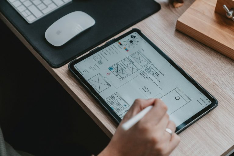 Web design wireframing on a tablet